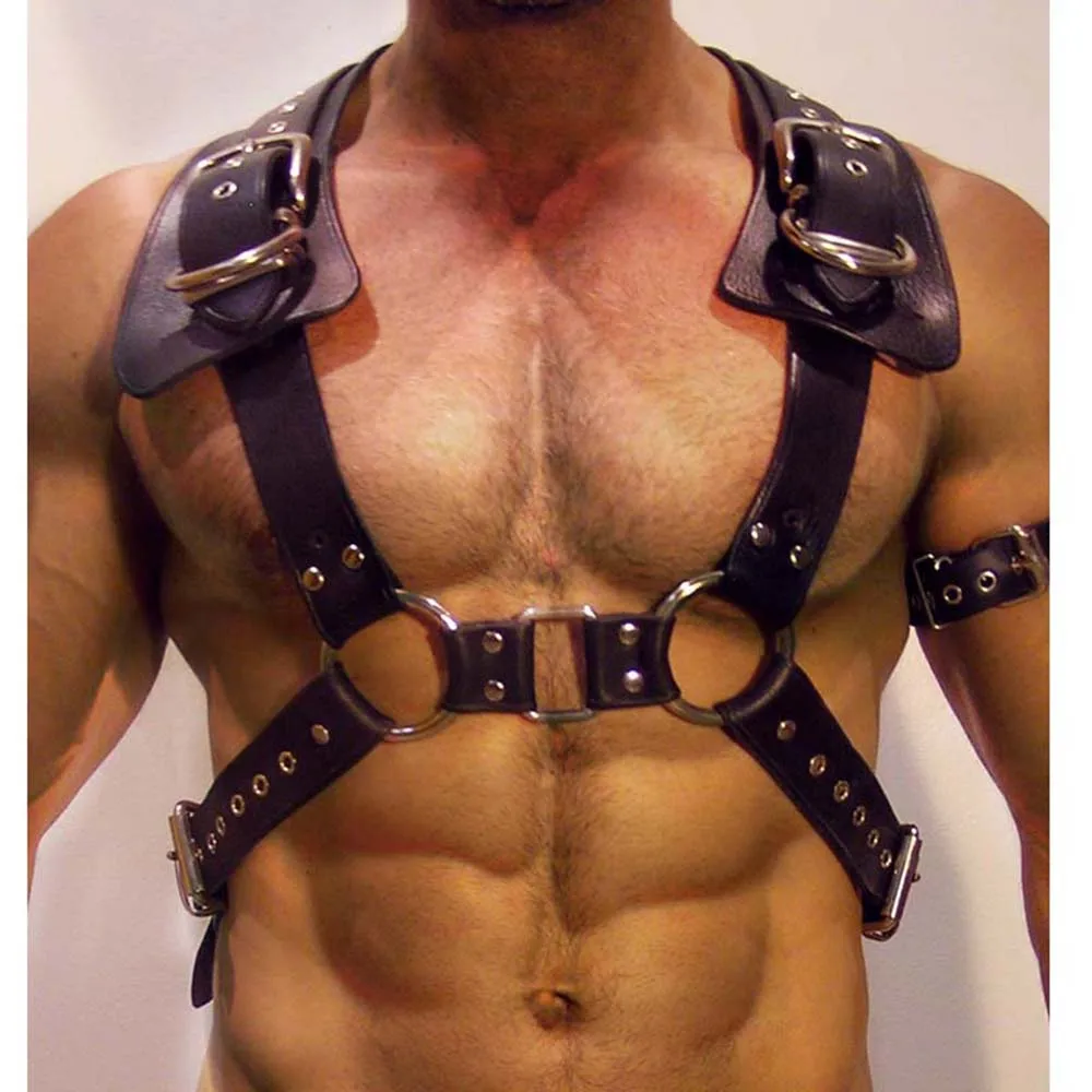 

Harness Faux Leather Sissy Lingerie For Mens Rivet Studs Body Accessories Chest Shoulder Half Belt Gay Bondage Cosplay Top Wear