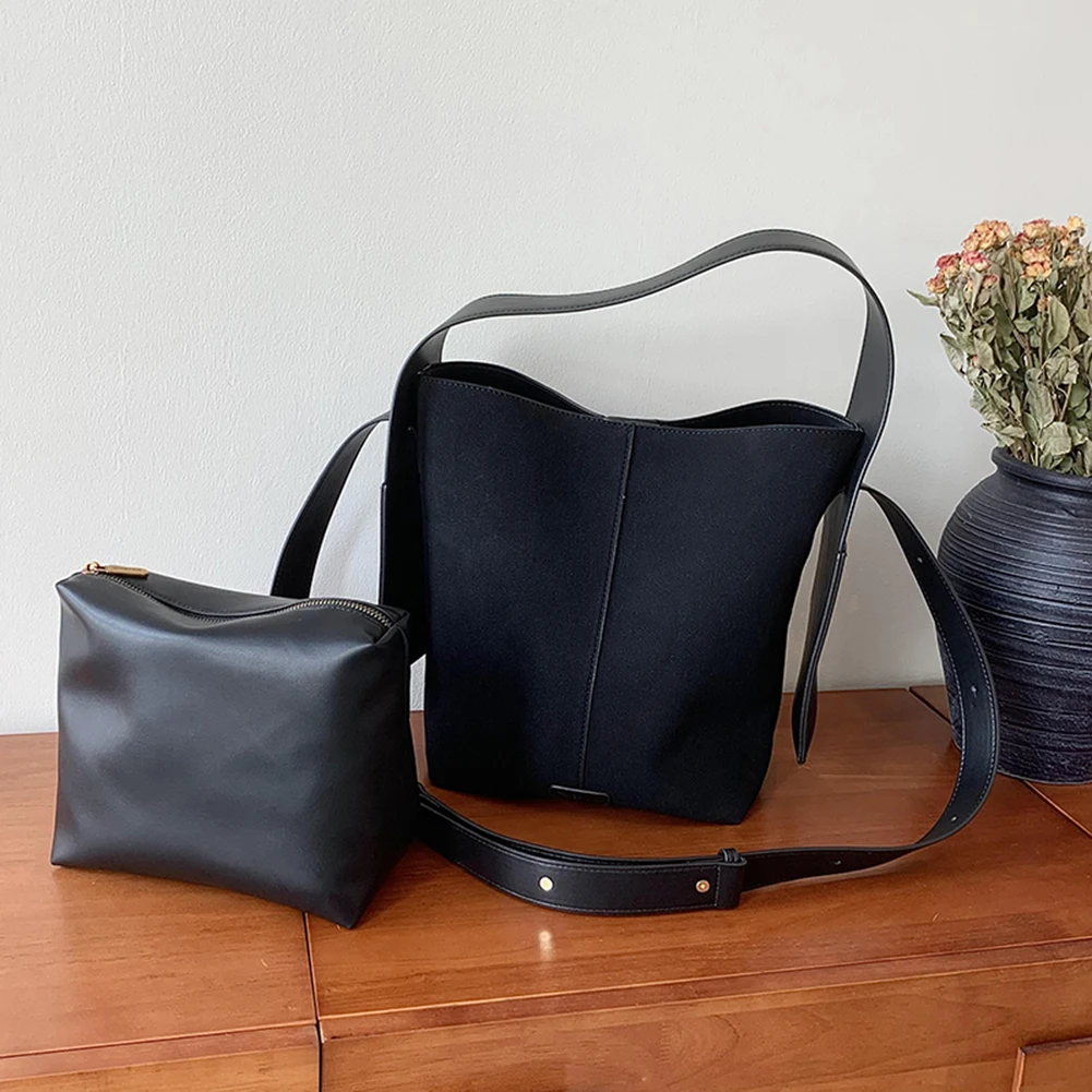Shoulder Bag Suede Solid Color Bucket for Women Men Adjustable Strap Large Tote Trendy Handbag Work Travel