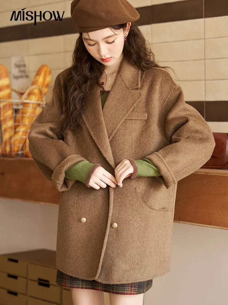 

MISHOW женское двухстороннее шерстяное пальто средней длины ручной работы 2023 зимняя винтажная двубортная короткая шерстяная Верхняя одежда MXC52W0210
