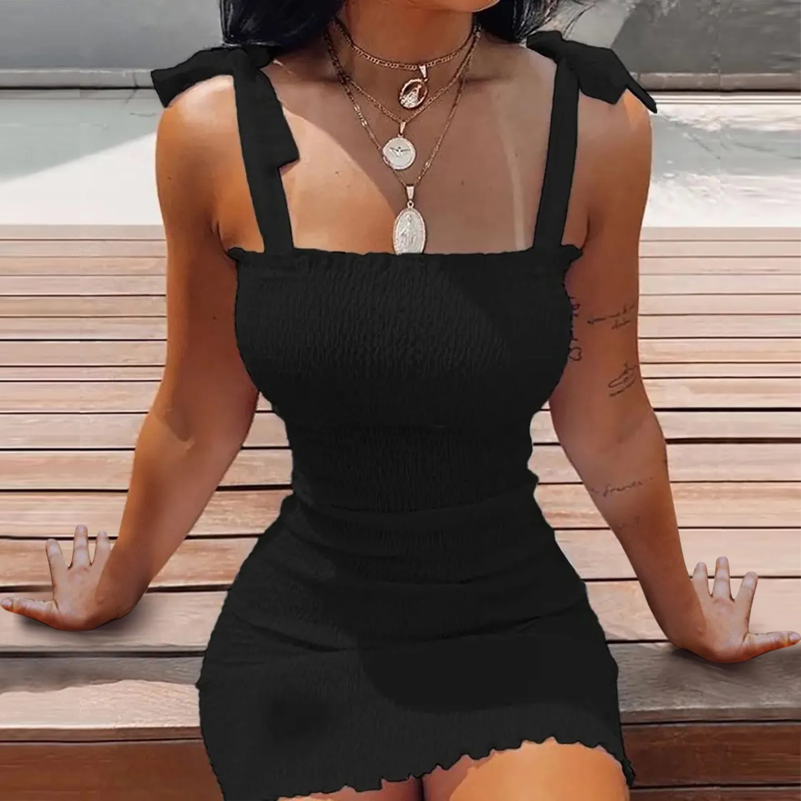 

Летнее Привлекательное платье с оборками, женское короткое платье с завязками, женское Повседневное платье, льняное платье