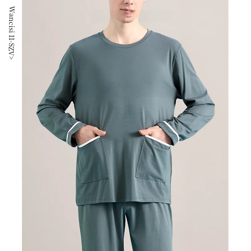 Мужские пижамы всесезонные с длинным рукавом из модала хлопка шелка весна-лето