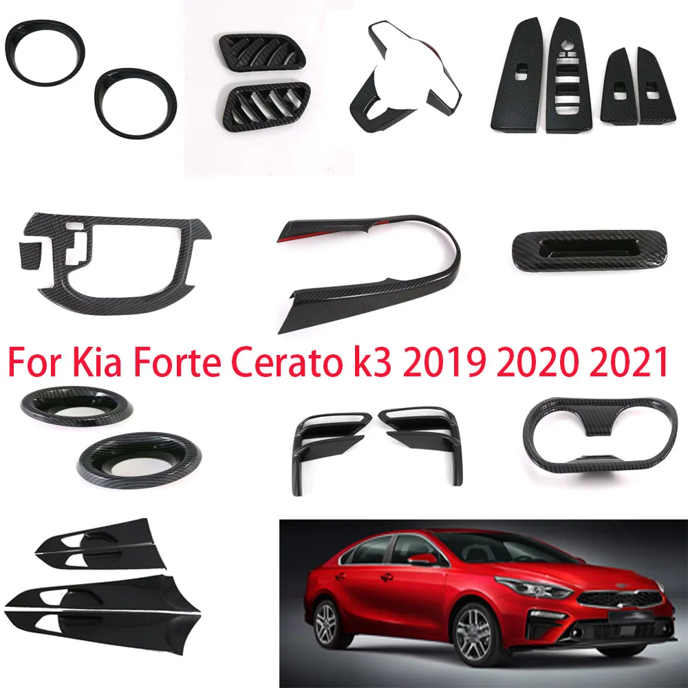 

Carbon Fiber Accessories For Kia Cerato Forte K3 2019- 2021 Window Lift Button Handle Bowl Gear Panel Water Cup Frame Cover Trim