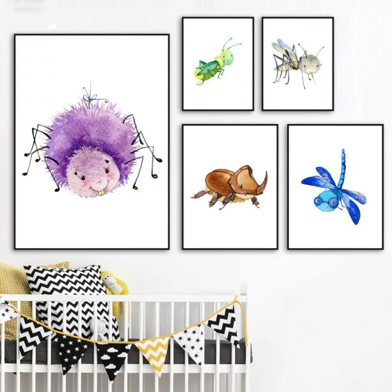 Картина на холсте с насекомыми, минималистичные настенные художественные принты, картины пчелы и морду для гостиной, безрамные Плакаты для ...
