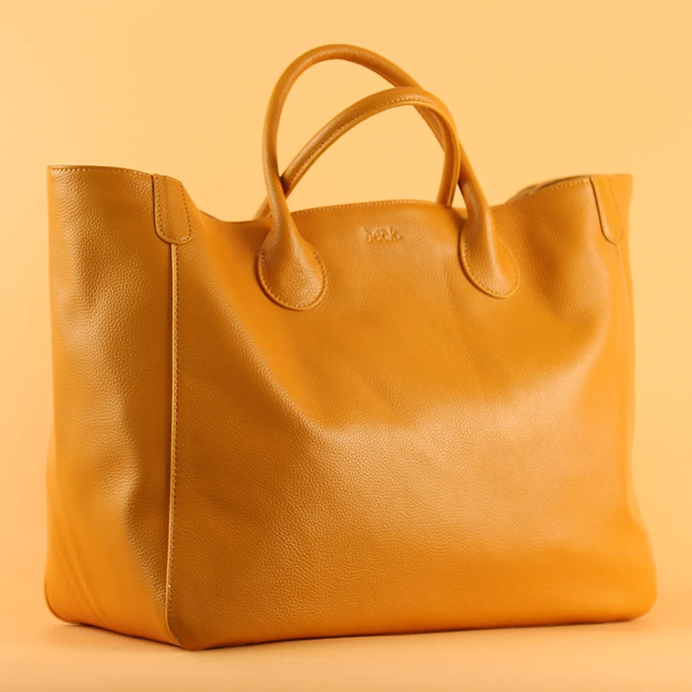 Oversize Tote Bag for Women Genuine Leather Handbags and Purses Cowhide Brown Large Shopper Bag Female Travel Handbag 2021 New images - 6