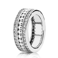 authentic 925 sterling silver sparkling signature forever thick band with crystal ring for women wedding party pandora jewelry