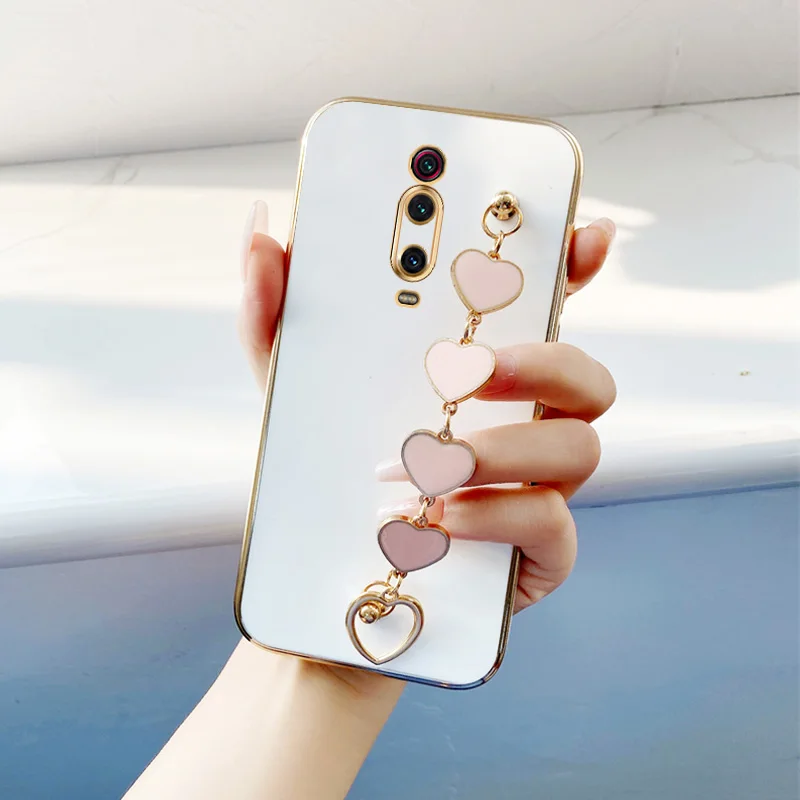 

Pink Love Bracelet Electroplated Case for Xiaomi Redmi K20 Pro Premium Xiaomi 9T Pro Love Bracelet Wrist Chain Phone Case
