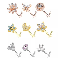 20g nose stud l shape nose ring cubic zircon butterfly nose piercing ring stainless steel flower nariz septum piercing ring nez