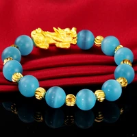 10mm beads pure copper pixiu feng shui gift cat eye stone bracelet for man and women good lucky amulet jewellery