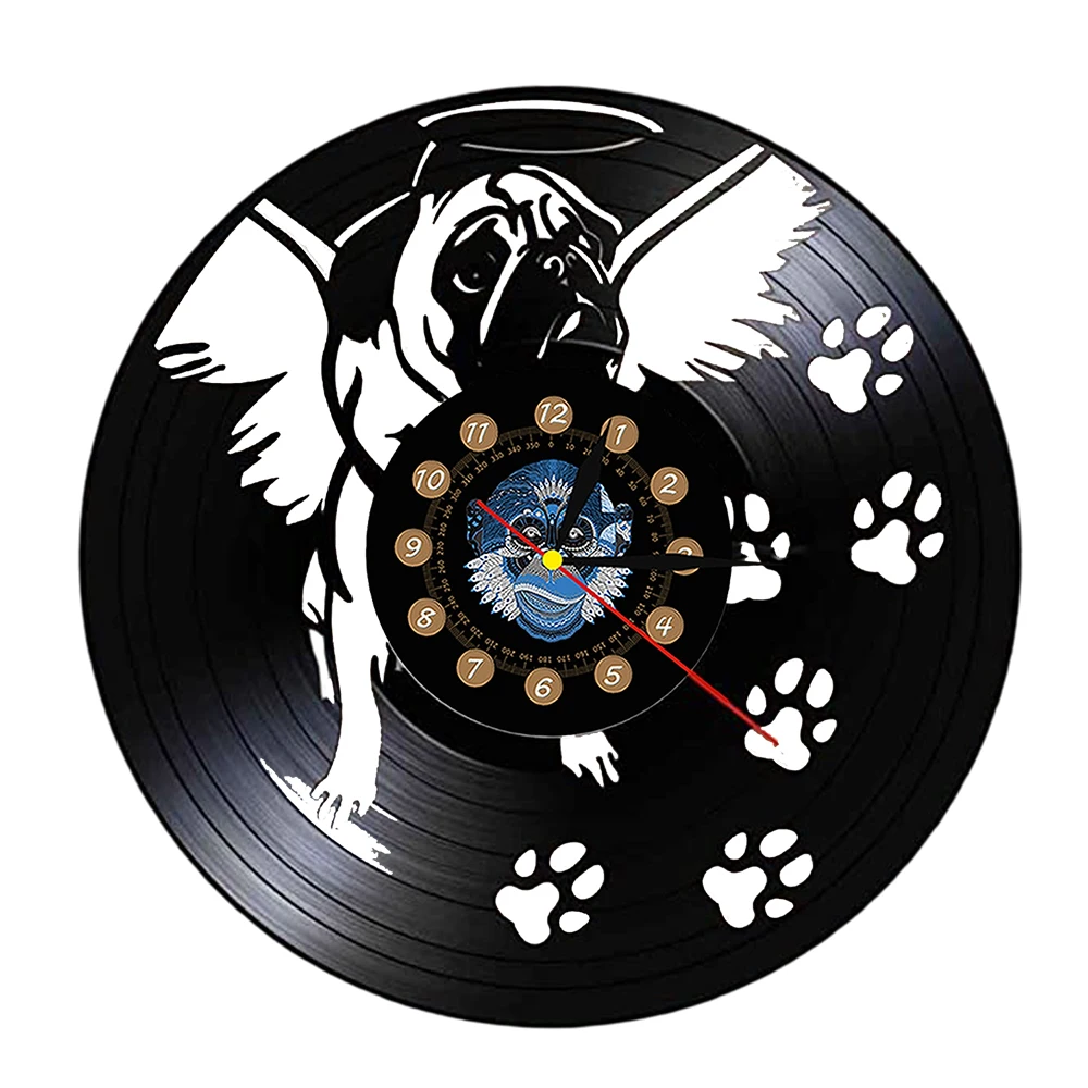 Vinyl Record Silent Wall Clock Dog Spiral Timepiece Puppy Doggie Pet Wall Watch Bull Terrier Owner Gift