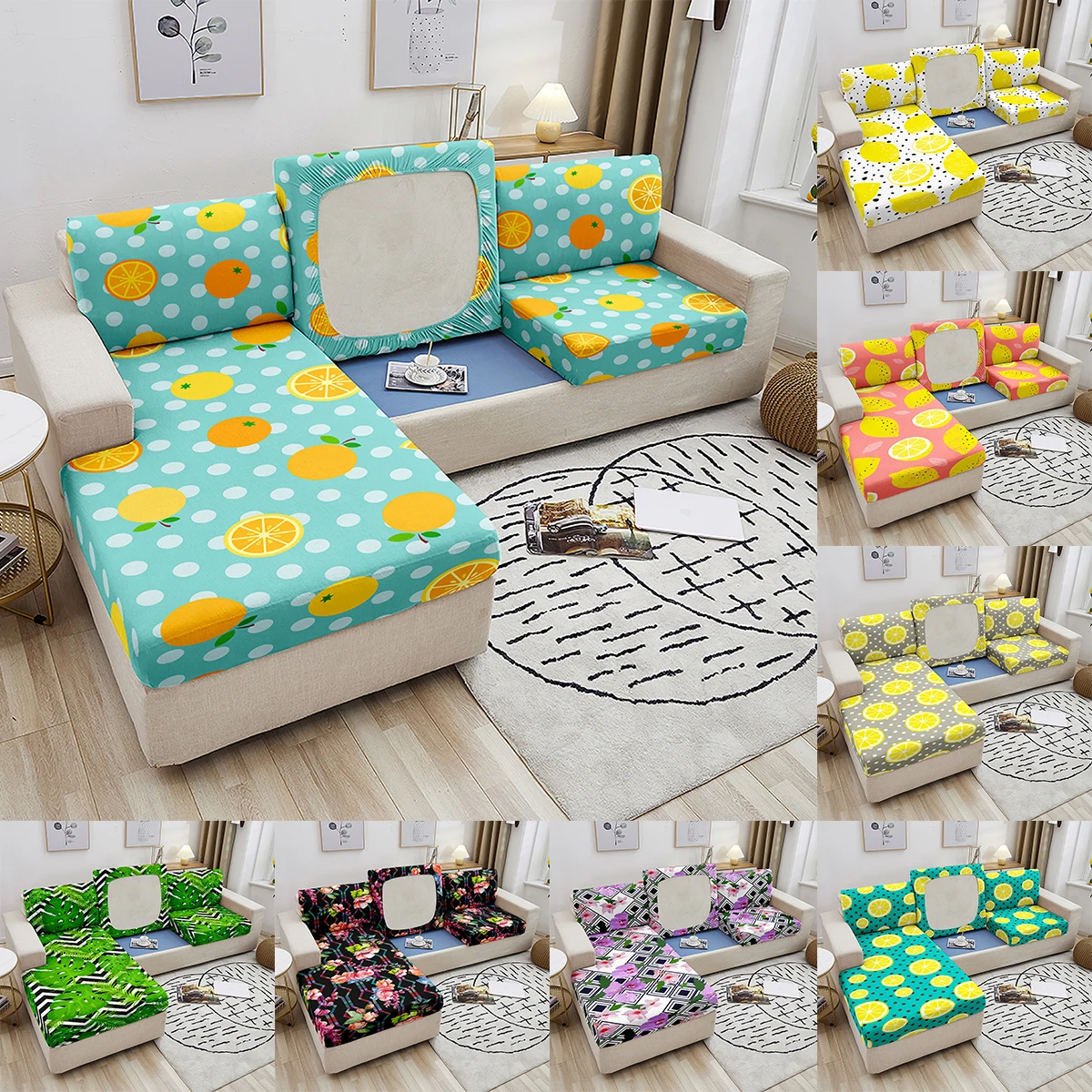 Эластичный чехол из спандекса для дивана гостиной эластичный с принтом лимона
