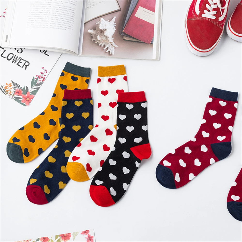 

Harajuku Colorful Love Heart Patterned Socks Happy Funny Sokken Preppy Style Sock Cute Love Heart Sweet Girl Style Socks Mujer