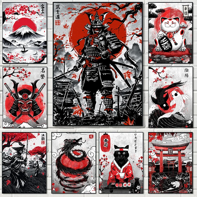 Японский Классический Самурай Фортуна Кот Кои Ретро Художественные Плакаты