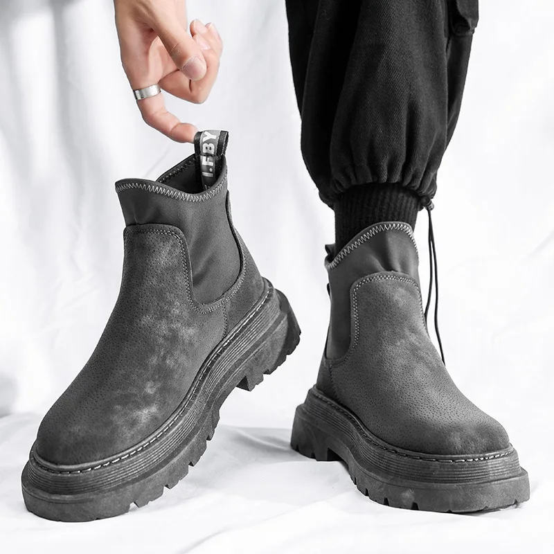 

Vintage Chelsea Boots for Men Slip On Platform Ankle Boots Male Casual Footwear Outdoor Leisure Boots Chunky Punk Gothic Shoes