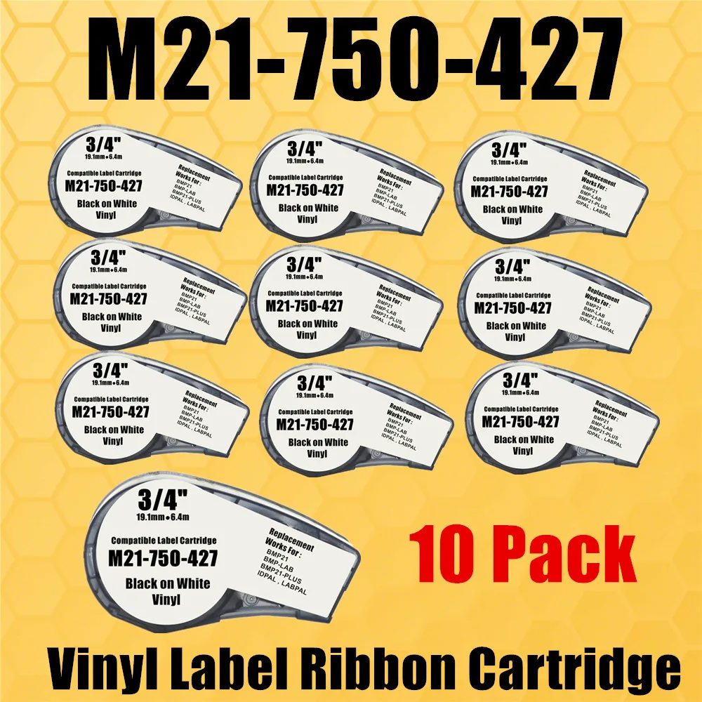 10PK Compatible Label TAPE M21-750-427 Self-Laminating Wire Wrap Vinyl Cartridge For Handheld Label Printer Translucent Tape