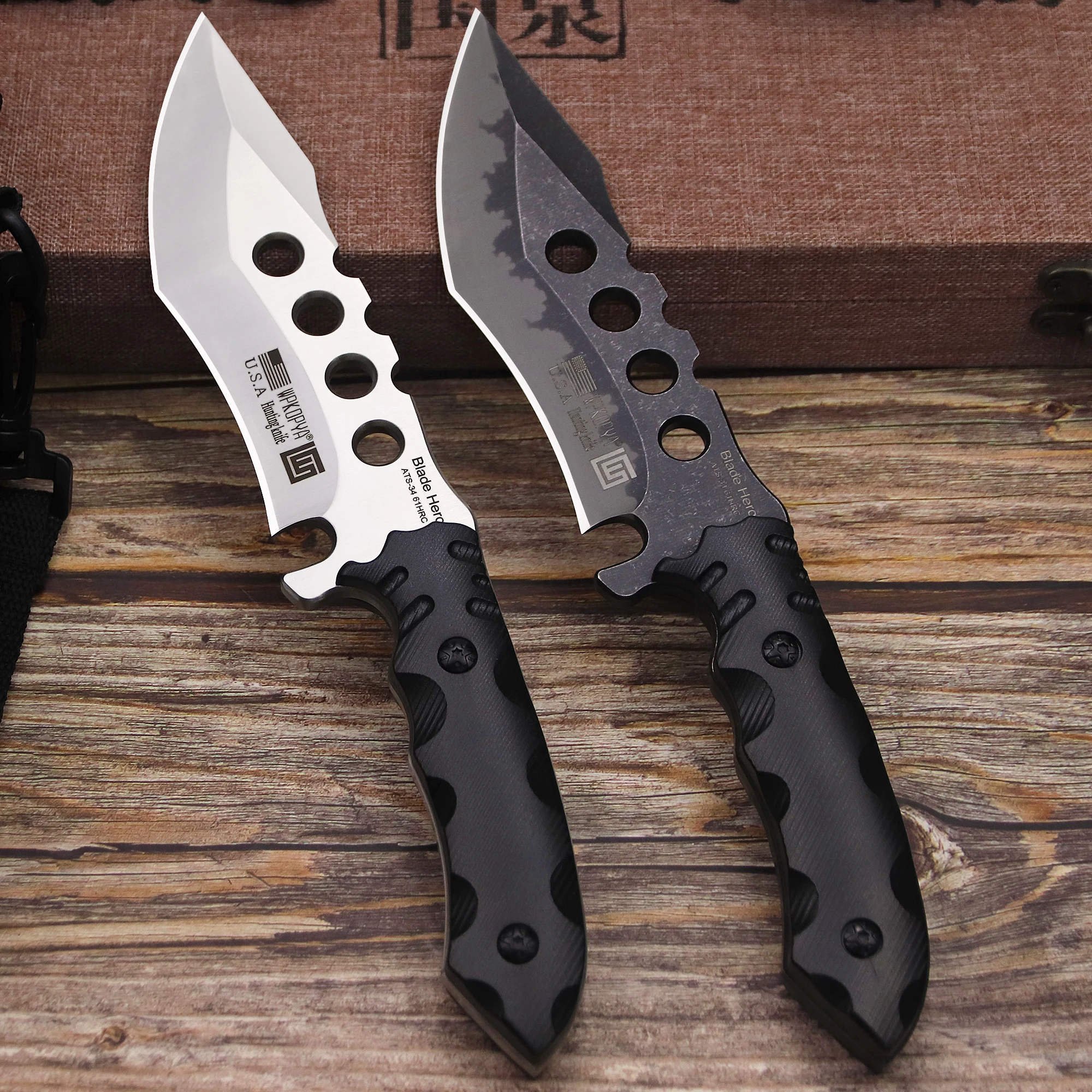 WPKOPYA USA ATS-34 Открытый охотничий прямой нож Full Tang + ножны K для спасательной защиты в