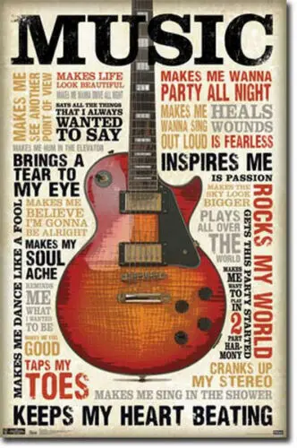 

MUSIC INSPIRES ME - QUOTES MOTIVATIONAL GUITAR Silk Poster Wall Decor Room Painting 24X36Inch