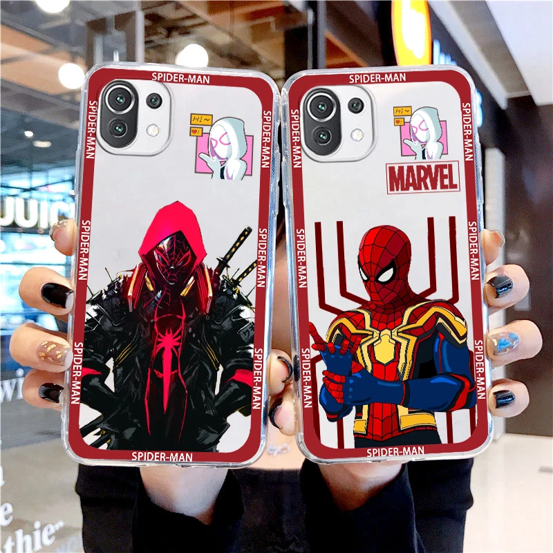 

Marvel hero spider man cartoon For Xiaomi 13 Lite 12T 12S 12 11 Ultra 11T 10T 9 Pro 5G Transparent Phone Case Cover
