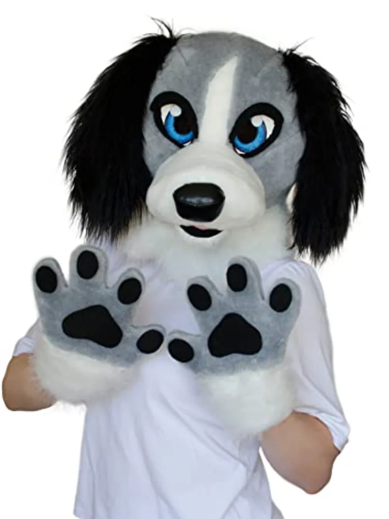 

Серые собаки Fursuit голова и руки лапы костюмы для крупных мероприятий и представлений