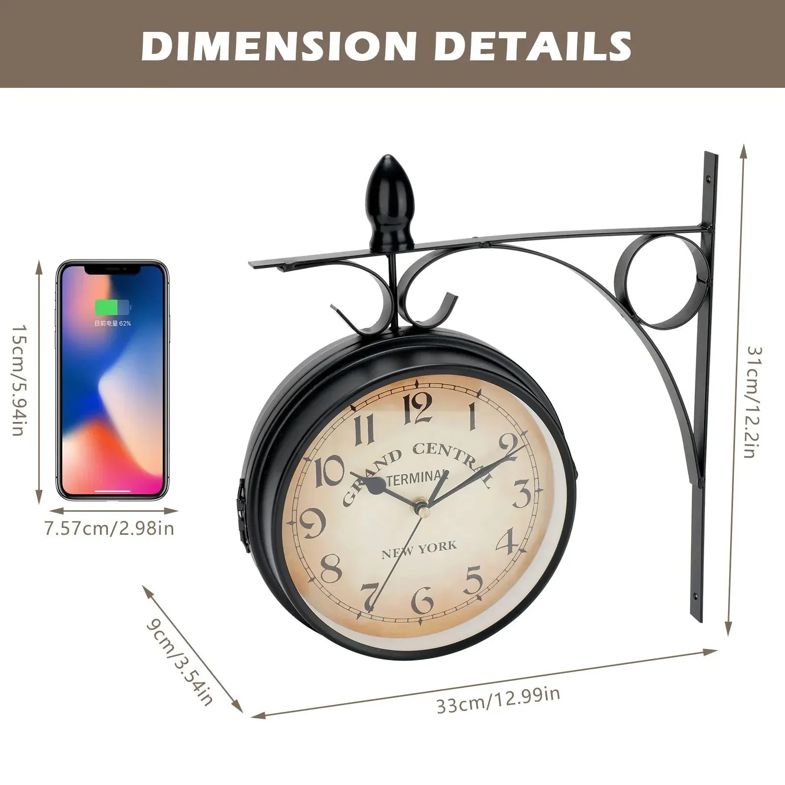 Двусторонняя поездная станция водонепроницаемые настенные часы для сада ретро