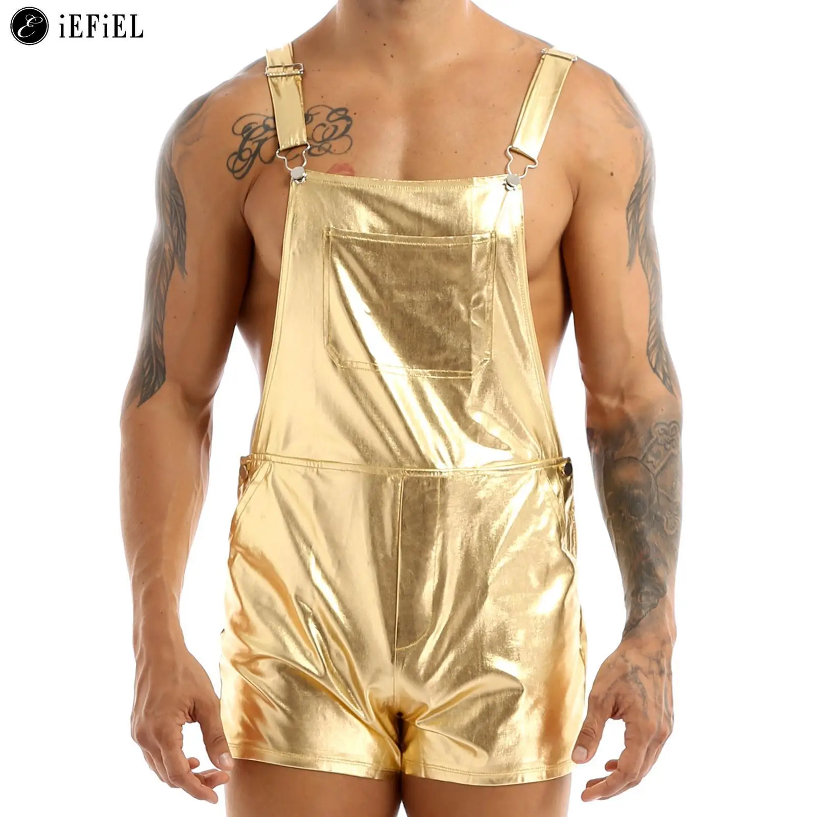 Мужской Блестящий металлический нагрудник с широкими лямками - Цена: 1086.9