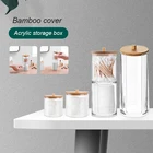 Бамбуковый органайзер, коробка, прозрачная косметика, держатель хлопковых тампонов, пластиковый контейнер Qtip, органайзер для ванной комнаты