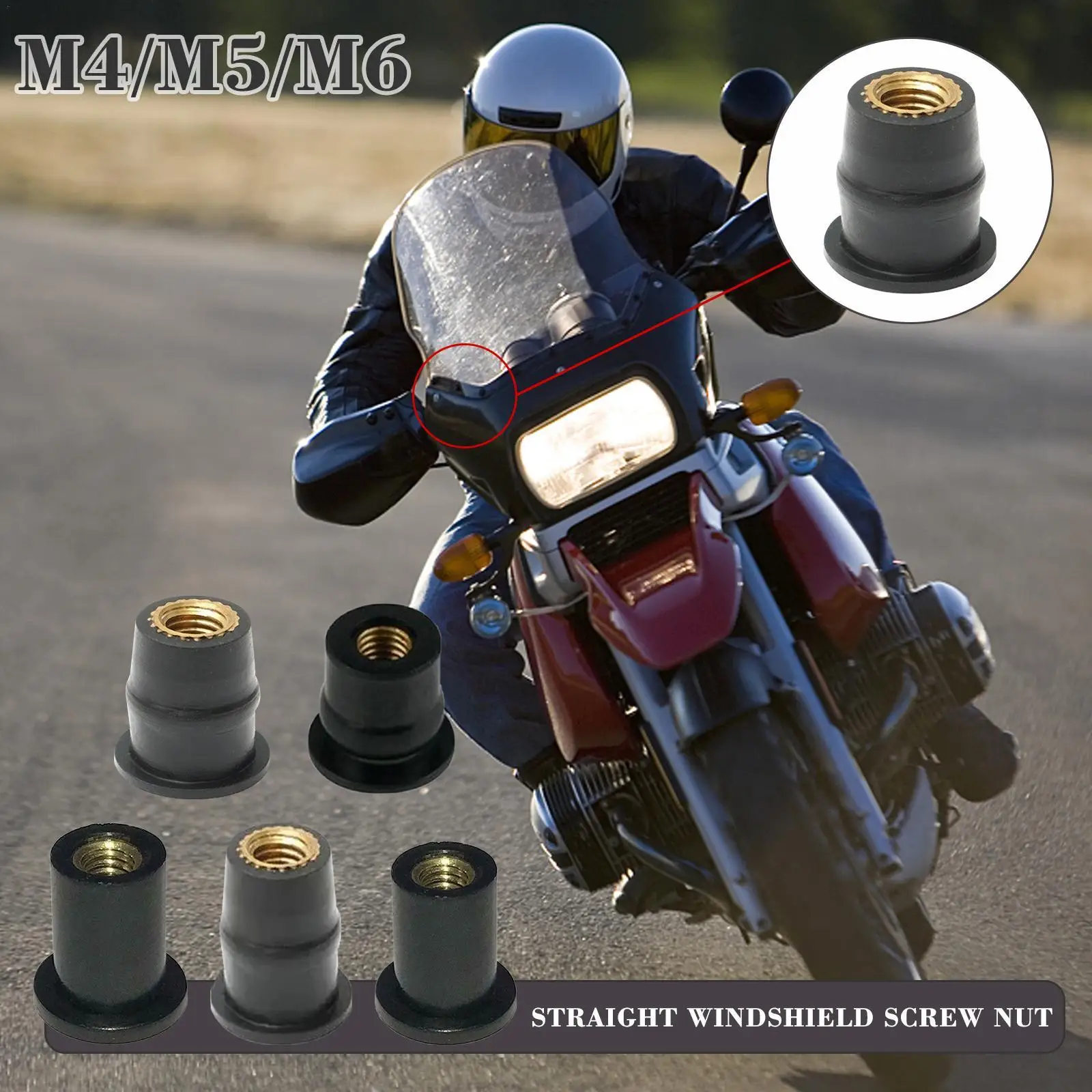

10pcs M4 M5 M6 Metric Rubber Well Nuts Universal Motorcycle Windshield Windscreen Screws Bolts Nut Fastener Screws Bolts Nuts
