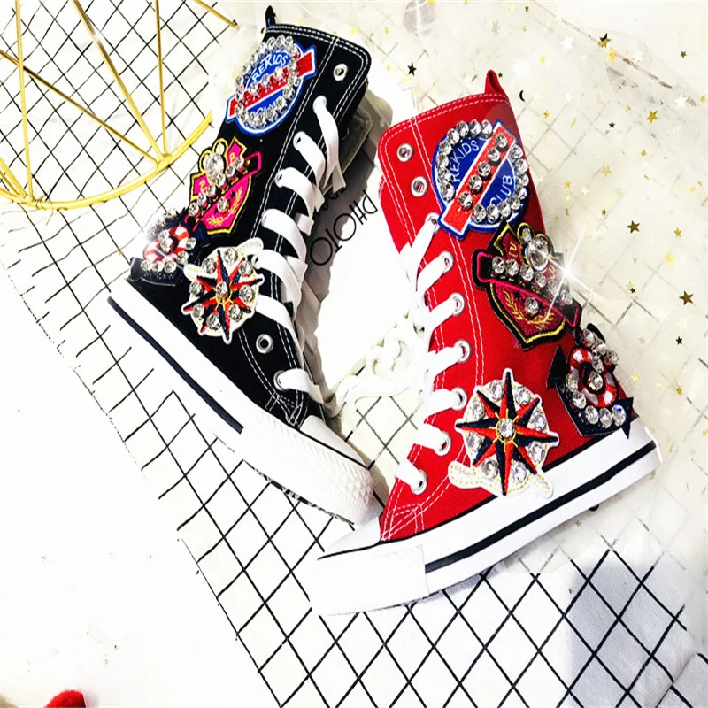 

Children's diy rhinestone badge canvas shoes high-top patch fashion zipper baby girls shoes 23-34