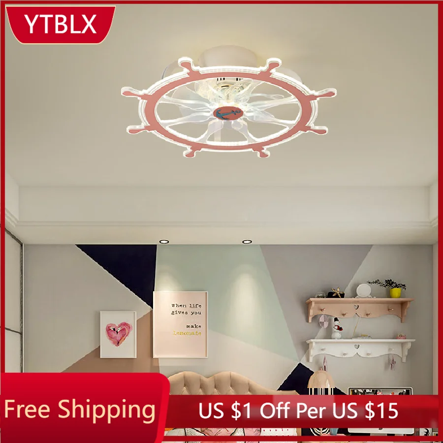 

Nordic Creative Rudder Chandelier with Fan Simplicity Lamp Pink Blue for Children's Room Study Home Decoration Interior Lighting