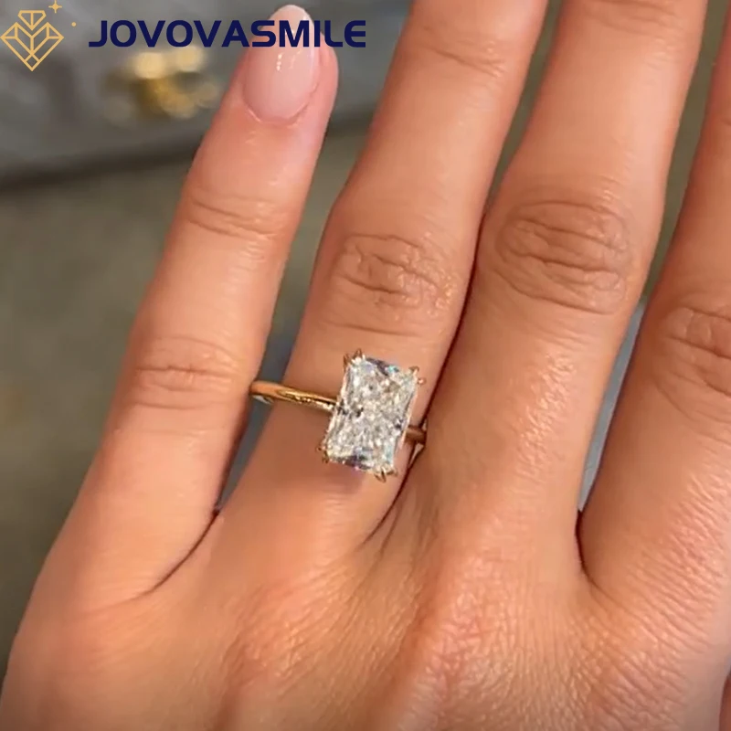 JOVOVASMILE Moissanite Ring Engagement Jewelry For Women 4 Carat 11x7.5mm Crushed Ice Hybrid Radiant Cut 14k Yellow Gold Ring