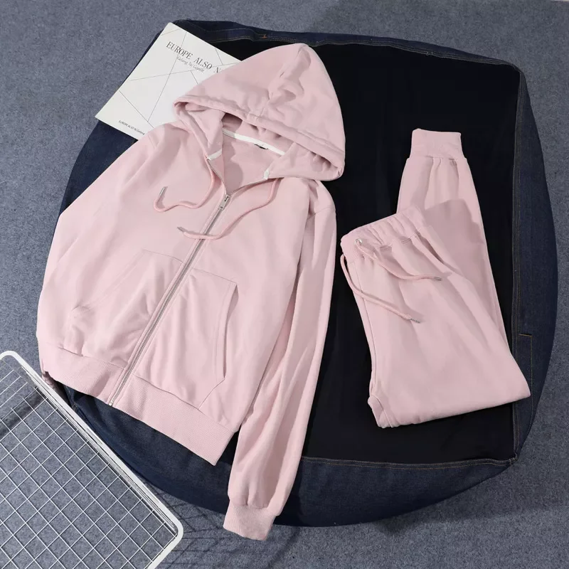 

Hoodies Tracksuits Solid Casual Sportswear Sets Loose Sweatshirts Pants Suit for Women Zipper Coats Sweatpants Outfits 2 Pieces