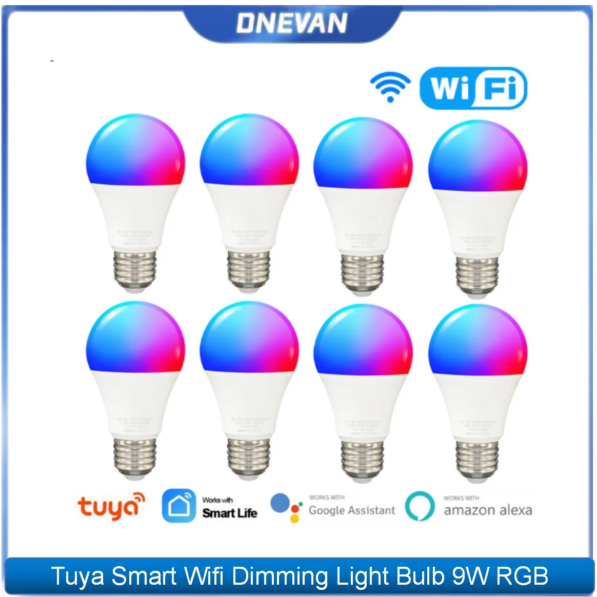 

Tuya Smart Wifi Bulb Dimming Light Bulb 9W RGBCW AC100-240V Smart Light Lamp Smart Life Control Work With Alexa And Google Home