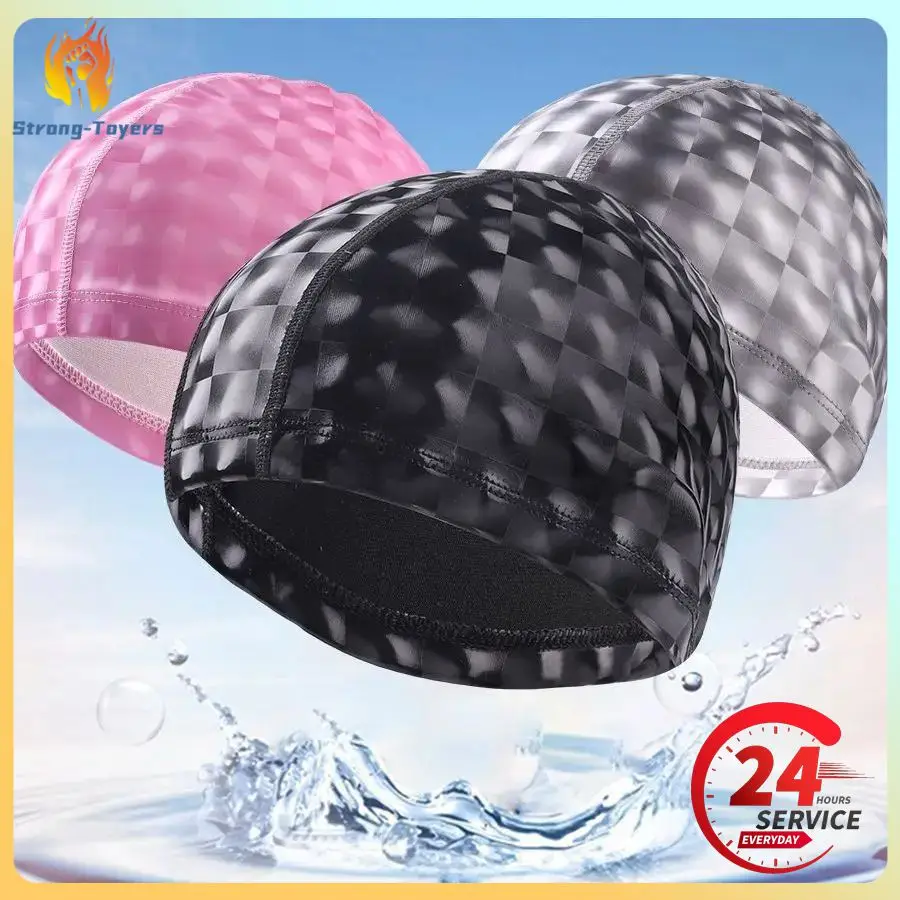 

Adult Swimming Caps Durable Water Sport Hats Pvc Waterproof Swimming High Quality Long Hair Ear Protection Comfortable Unisex