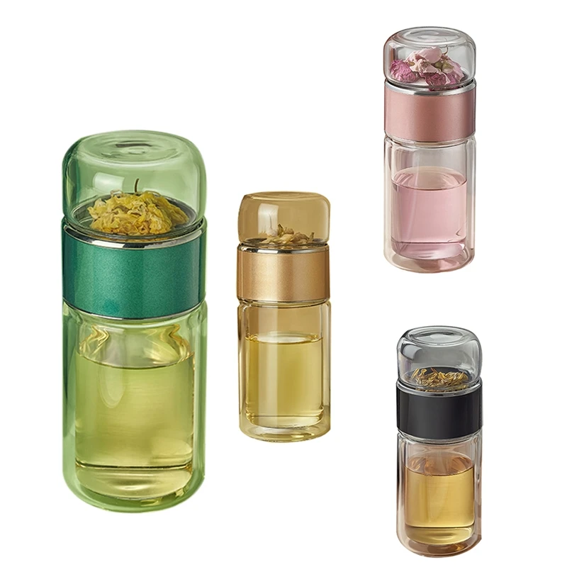 

Tea Water Bottle High Borosilicate Glass Double Wall Tea Water Cup Portable Glass Cup Stainless Steel Tea Filter