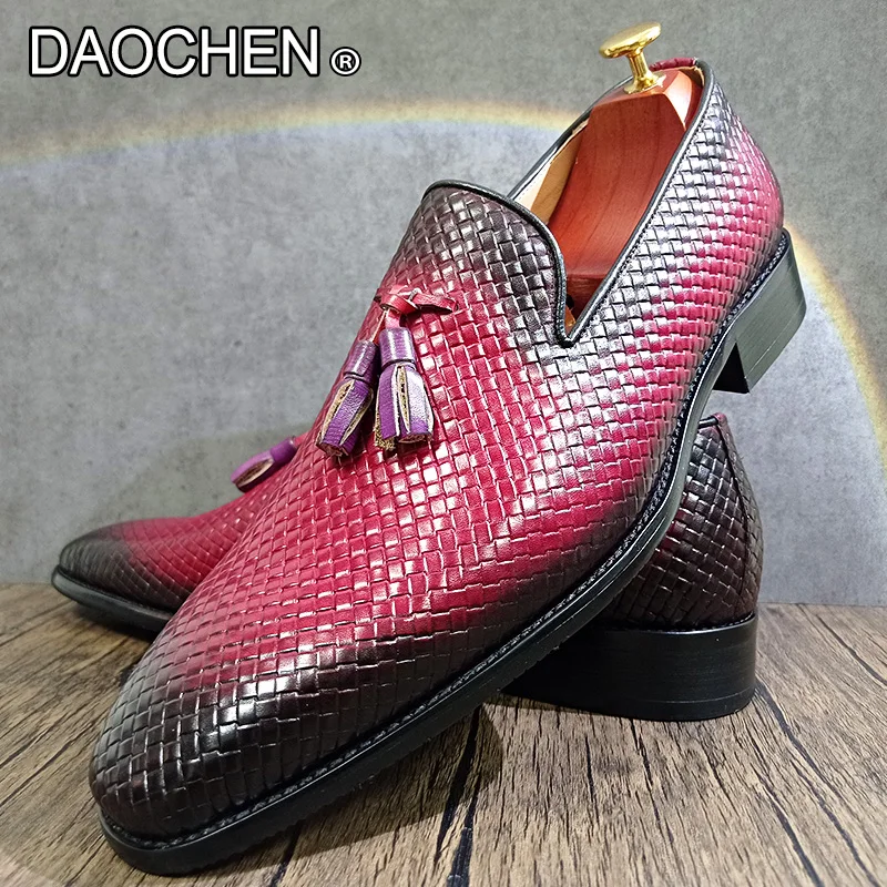 LUXURY DESIGNER MEN'S LOAFERS TASSELS SLIP ON SHOES RED BLACK CASUAL DRESS MAN SHOE BUSINESS WEDDING PARTY LEATHER SHOES FOR MEN