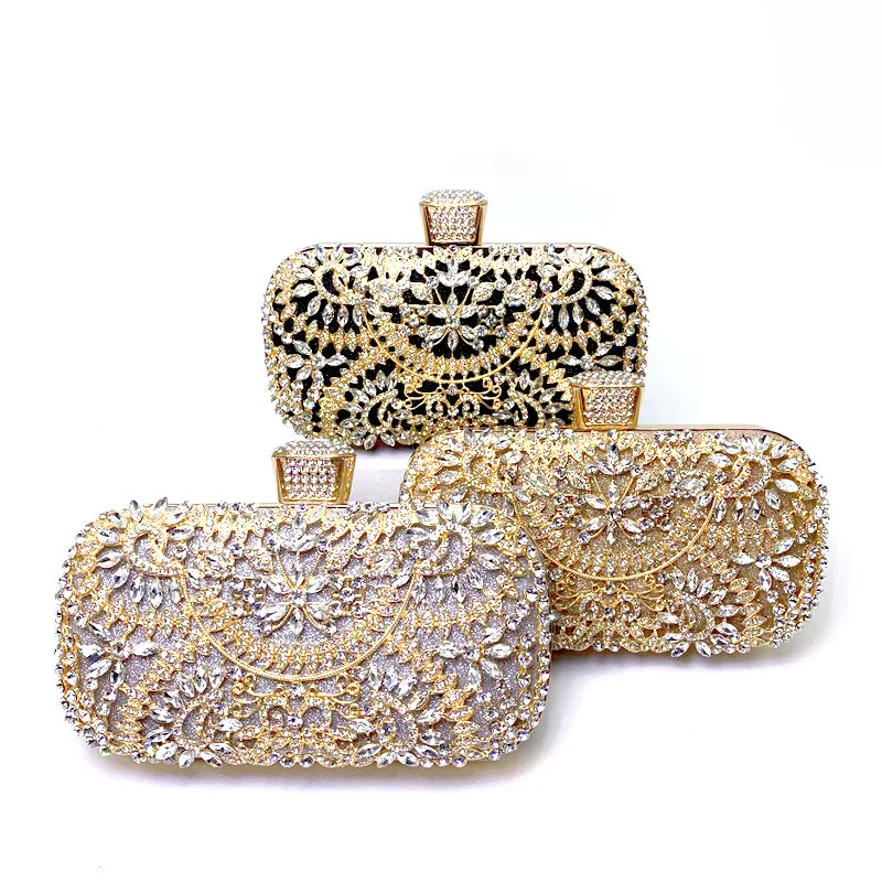 

Fashion Women Metal Evening Bags Bling Diamonds Clutch Wedding Purse Shoulder Party Laides Case Purse