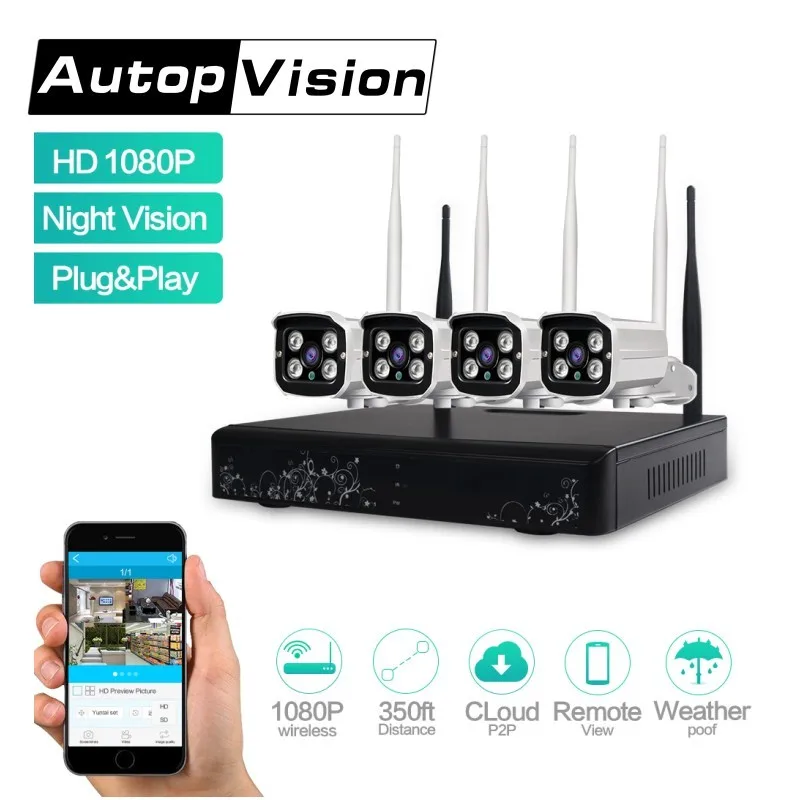 

LS-WIFI 4CH 1080P HD Wireless Network IP Security Camera System WIFI NVR Kit 2.0 MP Outdoor Home Video Surveillance System