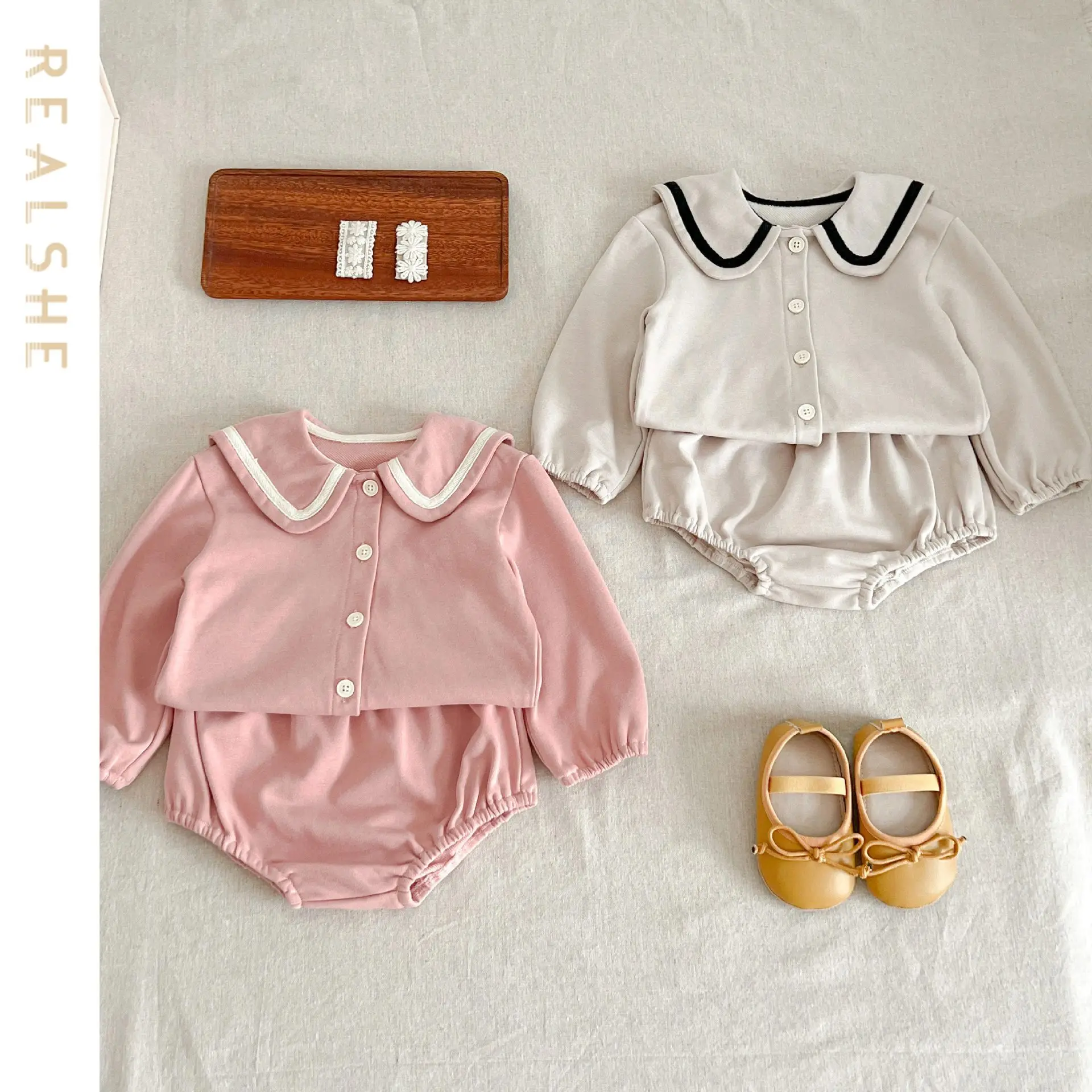 

Realshe 0-3T Baby Girl Bodysuit 2023 Autumn Kids Romper Girls Sailor Collar Long Sleeve Top+Pants 2pcs Infant Fashion Outfits