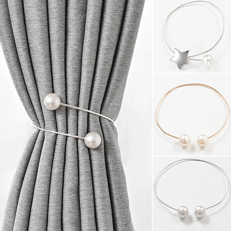 

Creative Nordic Pearl Curtain Clasp Simple Pearl Star Curtain Binding Strap Elastic Tie Rope Metal Curtain Buckle Hook Decor