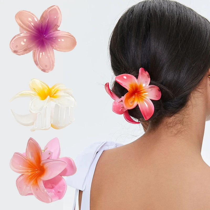 

Korea Lily Shape Hair Claw for Women Bohemia Plumeria Flower Hair Clip Ponytail Hairpins Bath Barrette Holiday Hawaii Headpieces