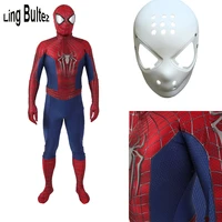 ling bultez high quality new technology printed webs blue and red fabric amazing spider costume with fs asm2 suit relief cobwebs