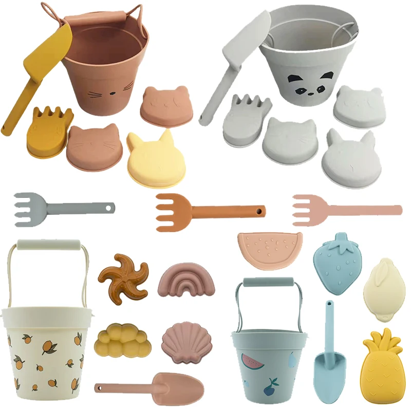 

Summer Outdoor Silicone Beach Toys Kids Sand Play Snow Shovel Bucket Water Nature Interactive for Children Bath Pool Sandbox Set