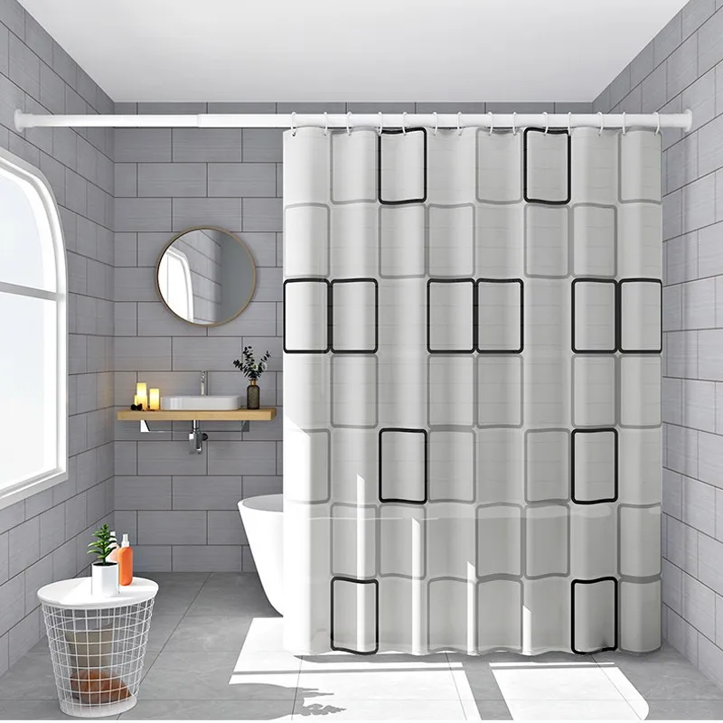 

High-Quality Elegance Square Plaid Shower curtain With Hooks Waterproof Mildew Resistant PEVA Curtains Bathroom Curtain