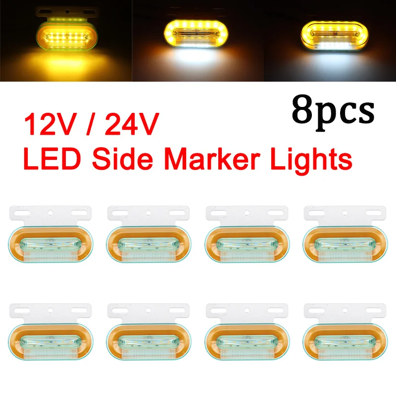 

8x 12V/24V 12 LED Yellow Car Truck Side Marker Lights External Lights Signal Indicator Lamp Warning Tail Trailer Light 3 Modes