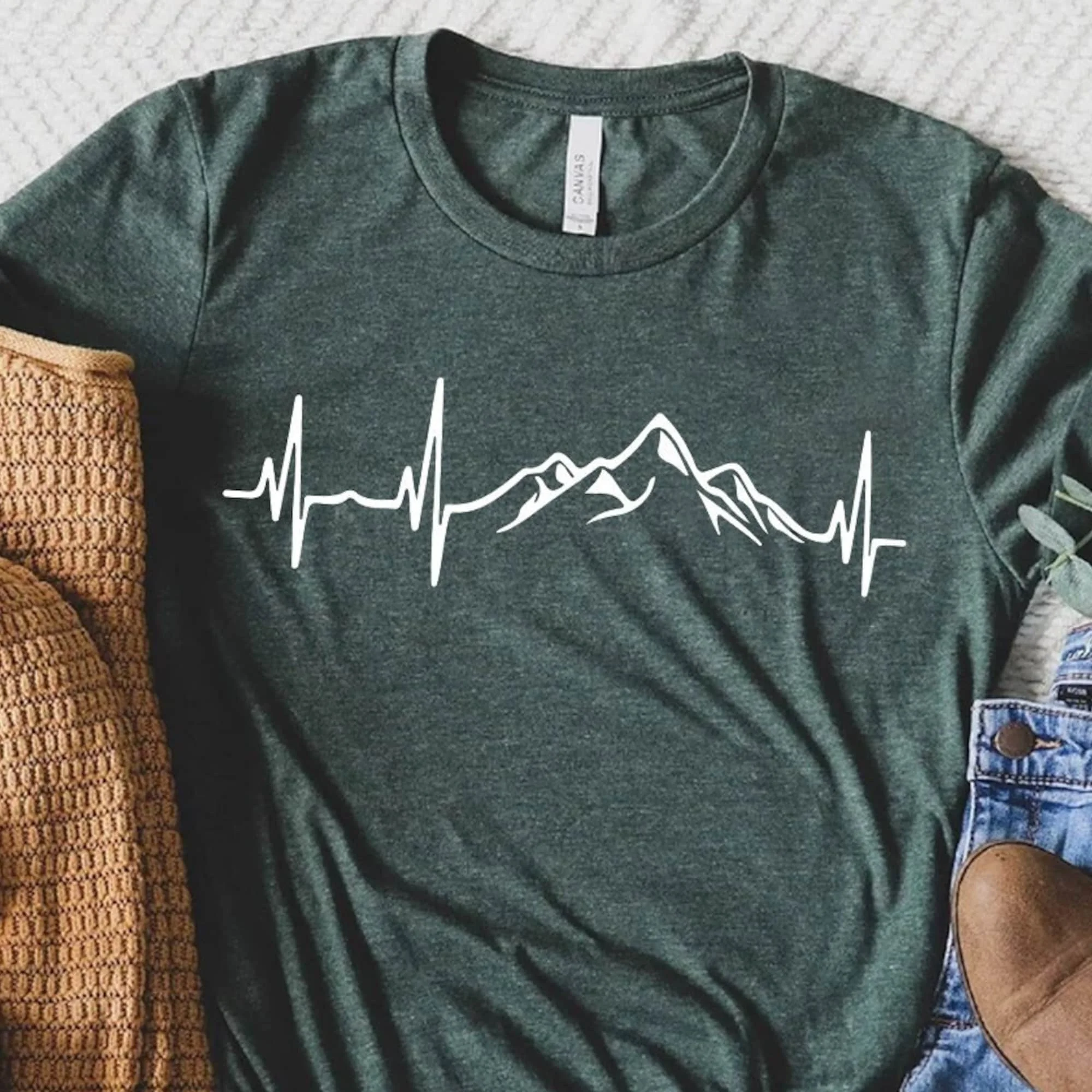 Походная футболка с длинным или коротким рукавом изображением гор сердцебиения