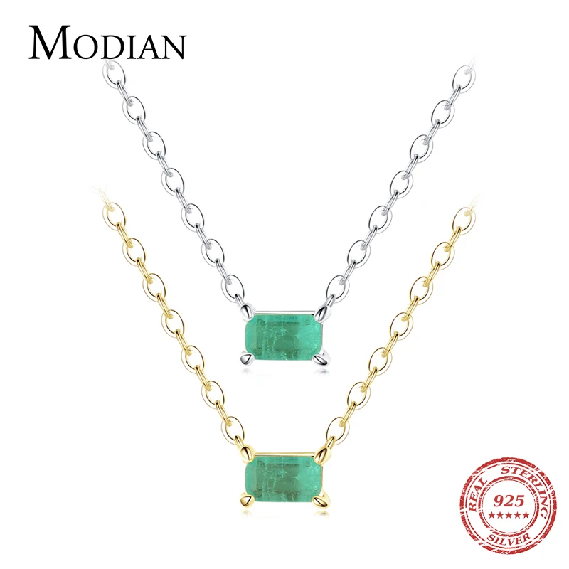 Modian Authentic 925 Sterling Silver Green Tourmaline Necklace Pendant for Women Fashion Bijoux Wedding Statement Jewelry Gifts