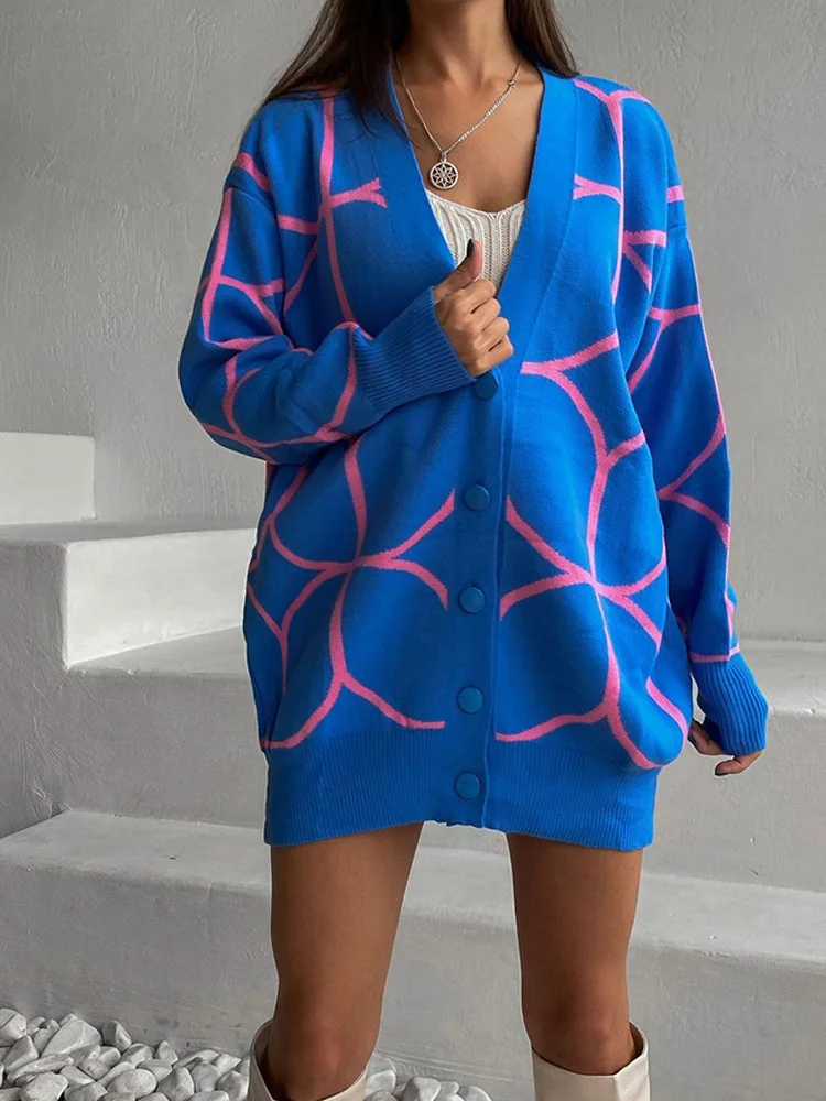 

Горячая Распродажа 2023 вязаный женский кардиган с принтом зеленый свитер с V-образным вырезом с длинным рукавом Свободный вязаный женский По...