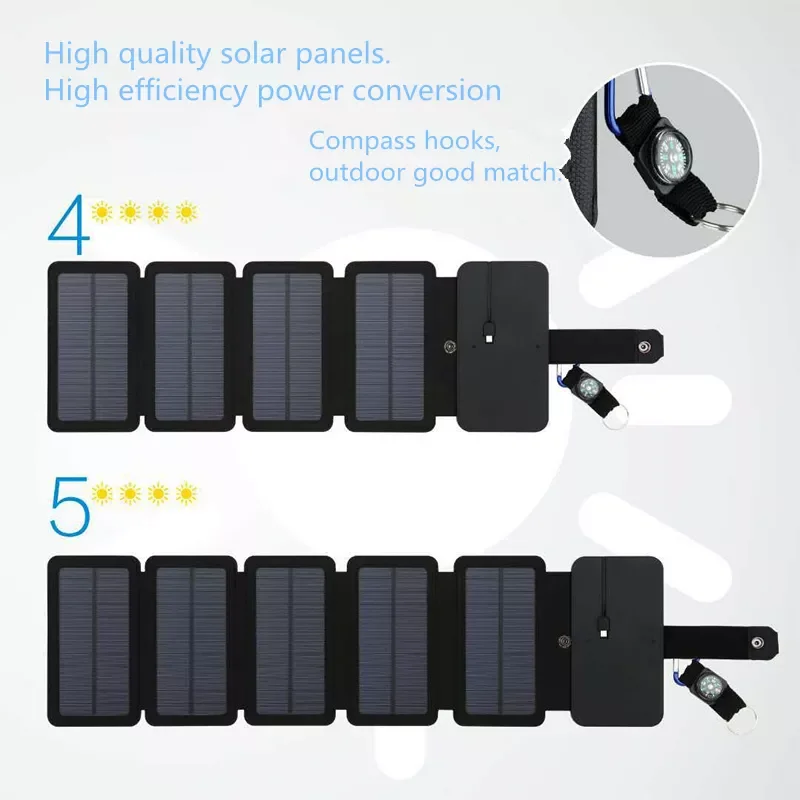 

KERNUAP Sun Folding 10W Solar Cells Charger 5V 2.1A USB Output Devices Portable Solar Panels for Smartphones