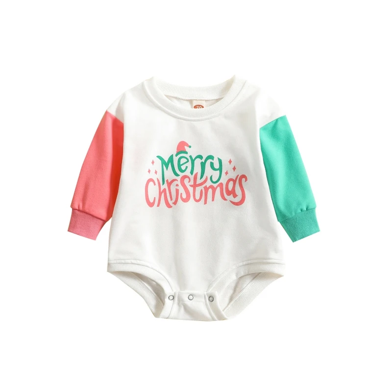 

Jlong Autumn Contrasting Colors Romper Baby Girls Cotton Merry Christmas Sweet Bodysuit Baby Clothing 0-24 Months
