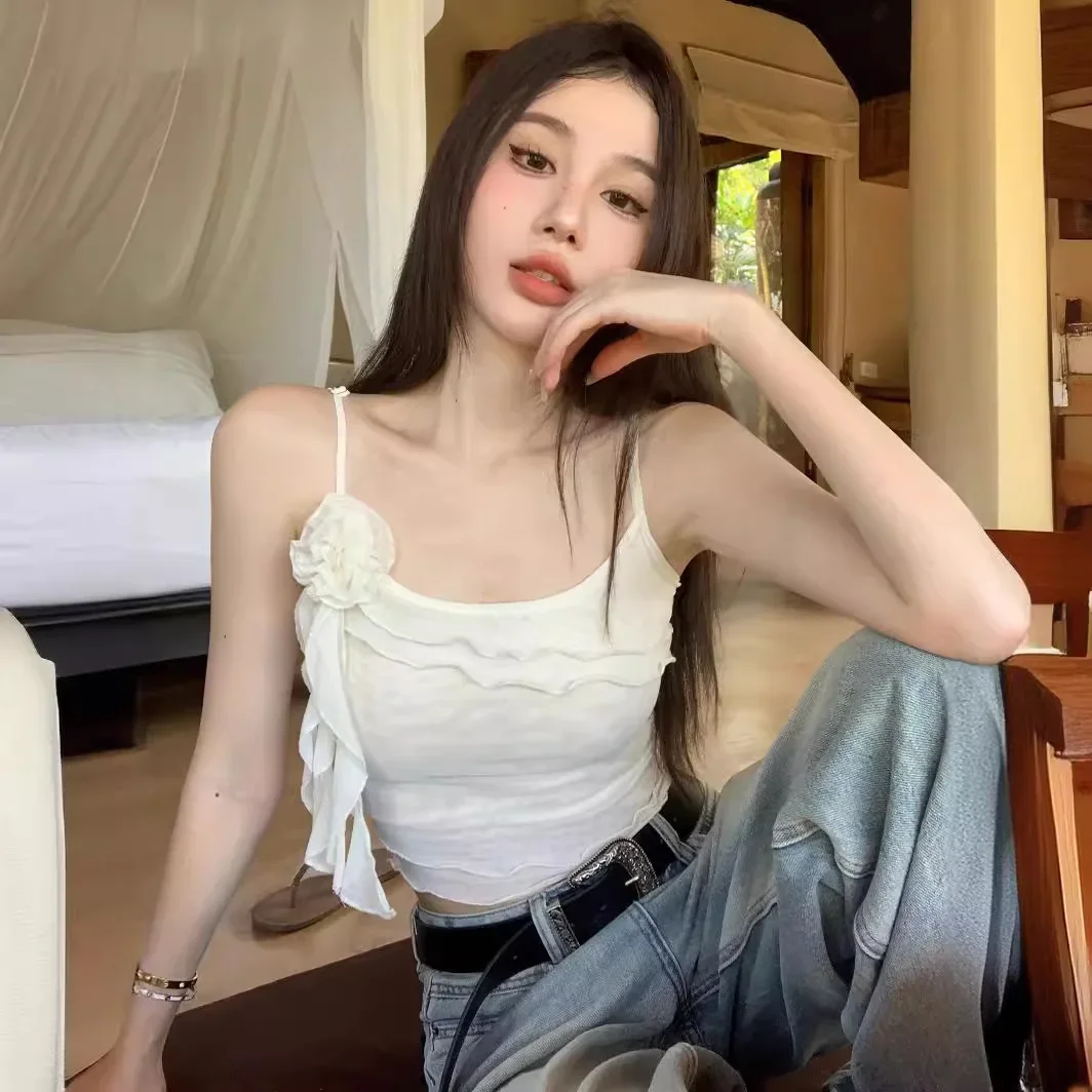 Женский двухслойный кружевной топ с цветочной сеткой небольшой жилет внутренний