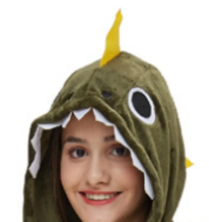 Young Women Winter One-Piece Multicolor Dinosaur Cartoon Pajamas With Gear Abdomen  Polyester Warm Comfortable Sleepwear Cosplay